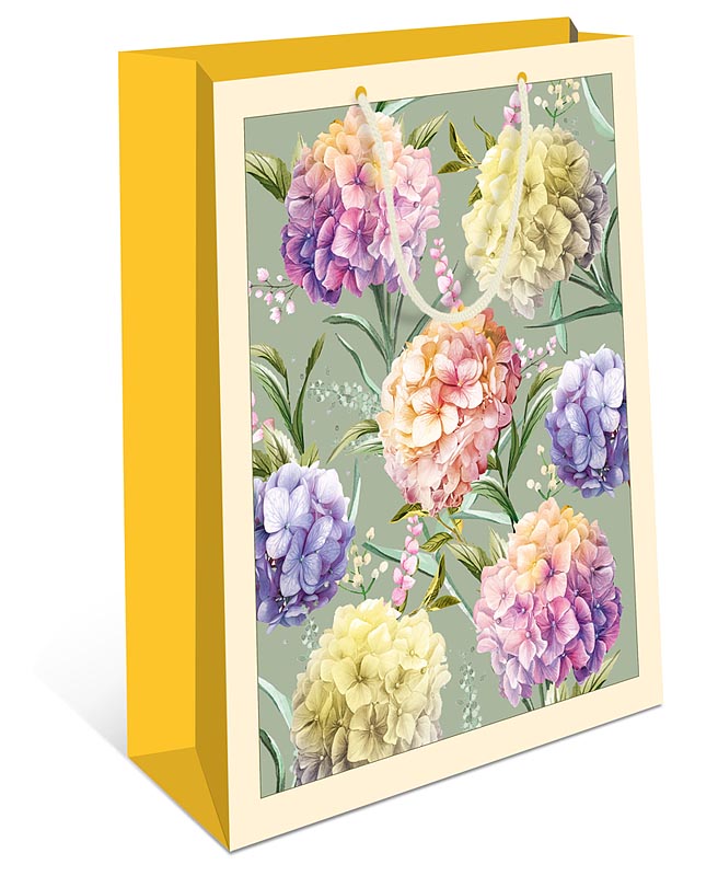 Пакет подарочный бумажный 26*32*12 см, Цветы, Желтый