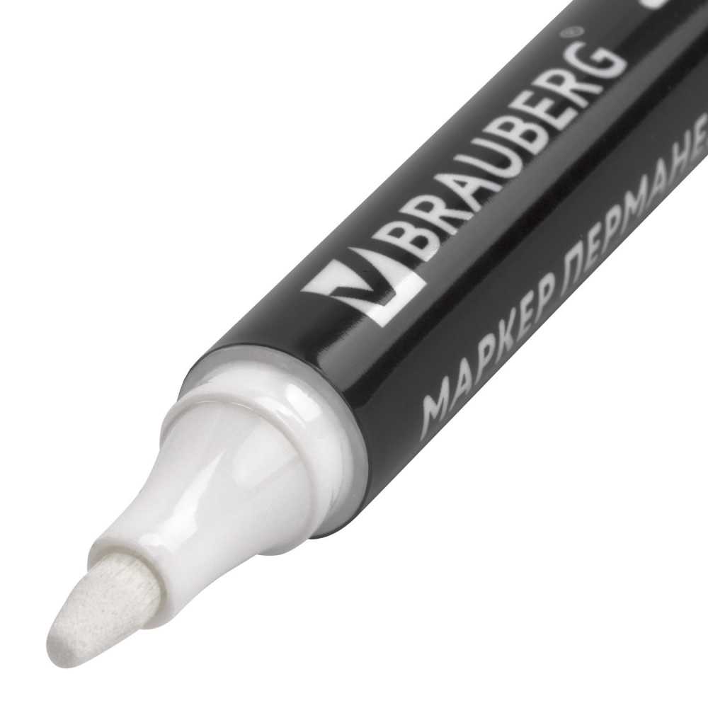 Маркер перманентный БЕЛЫЙ, BRAUBERG W5, круглый наконечник 5 мм