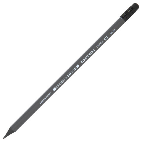 Карандаш чернографитный BRAUBERG ULTRA, 1 шт., HB, с ластиком, пластиковый