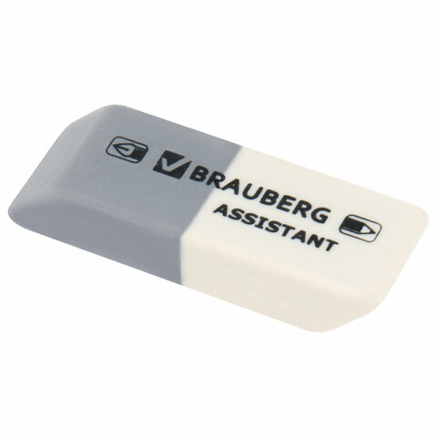 Ластик BRAUBERG Assistant, 41х14х8 мм, серо-белый, прямоугольный, скошенные края