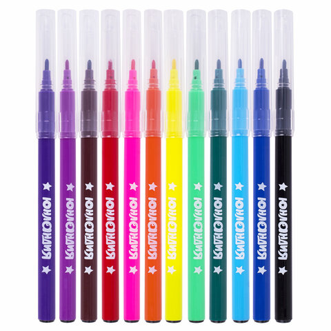 Фломастеры ЮНЛАНДИЯ 12 цветов КЛАССНЫЕ, вентилируемый колпачок, ПВХ