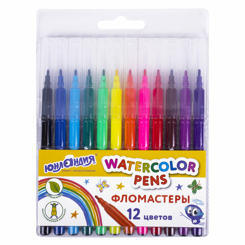 Фломастеры ЮНЛАНДИЯ 12 цветов КЛАССНЫЕ, вентилируемый колпачок, ПВХ