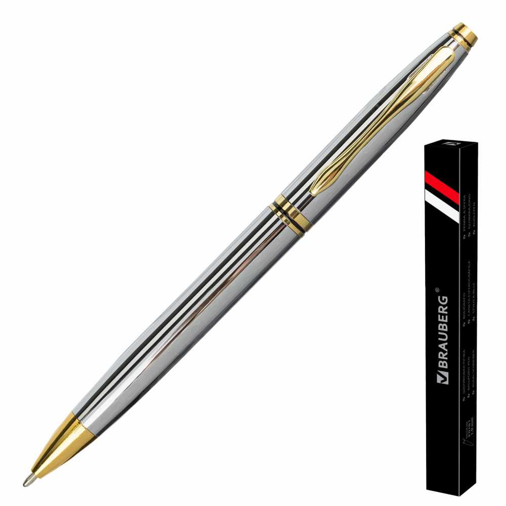 Ручка подарочная шариковая BRAUBERG De Luxe Silver, корпус серебристый, узел 1 мм, линия письма 0,7 мм, синяя