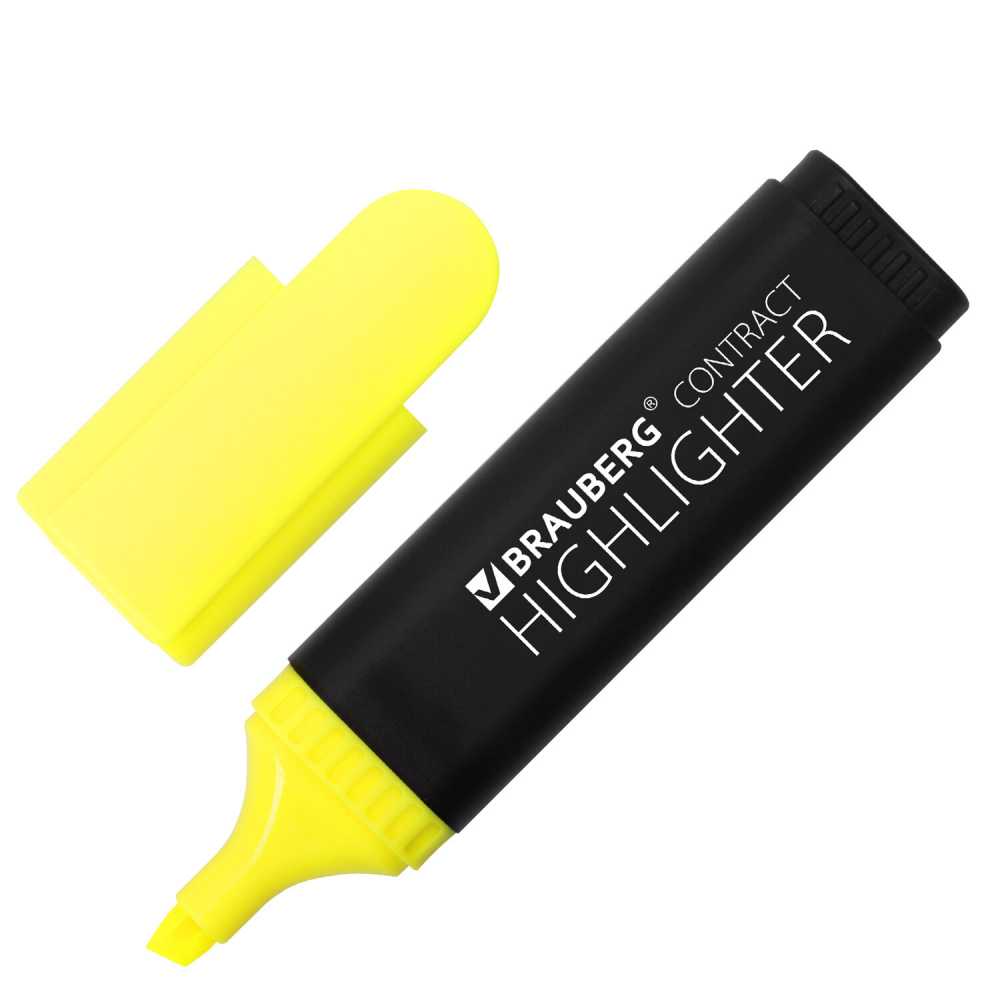 Текстовыделитель BRAUBERG Contract, ЖЕЛТЫЙ, линия 1-5 мм