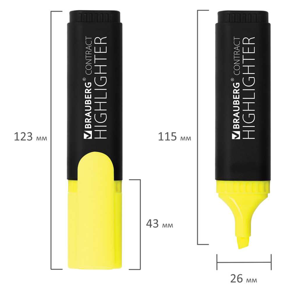 Текстовыделитель BRAUBERG Contract, ЖЕЛТЫЙ, линия 1-5 мм