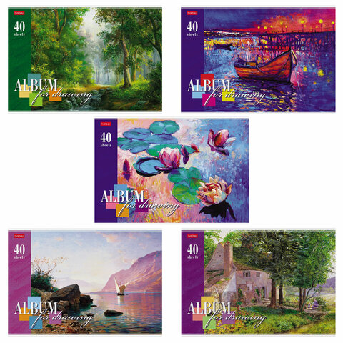 Альбом для рисования, А4, 40 л., скоба, обложка картон, тиснение, HATBER, 205х290 мм, Страна грез, ассорти