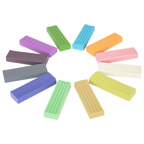 Пластилин классический пастельные цвета BRAUBERG KIDS, 12 цветов, 180 грамм, стек