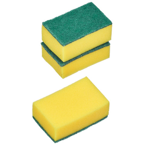 Губки бытовые для мытья посуды, КОМПЛЕКТ 3 шт., чистящий слой (абразив), PACLAN Practi Maxi