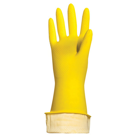 Перчатки МНОГОРАЗОВЫЕ латексные ЛЮБАША ЭКОНОМ, хлопчатобумажное напыление, размер XL (очень большой), желтые, вес 34 г