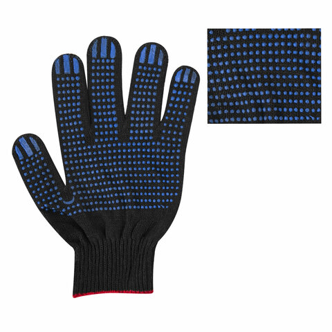 Перчатки хлопчатобумажные, КОМПЛЕКТ 100 ПАР, 10 класс, 40-42 г, 116 текс, ПВХ-точка, LAIMA ЛЮКС ЧЕРНЫЕ