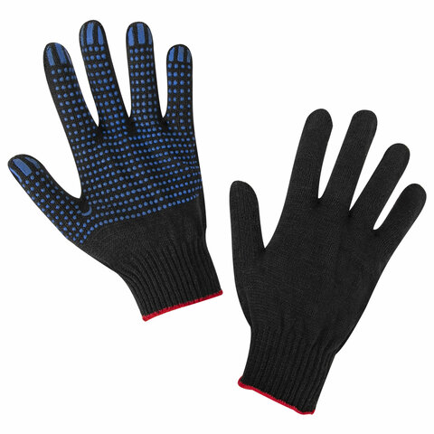 Перчатки хлопчатобумажные, КОМПЛЕКТ 100 ПАР, 10 класс, 40-42 г, 116 текс, ПВХ-точка, LAIMA ЛЮКС ЧЕРНЫЕ