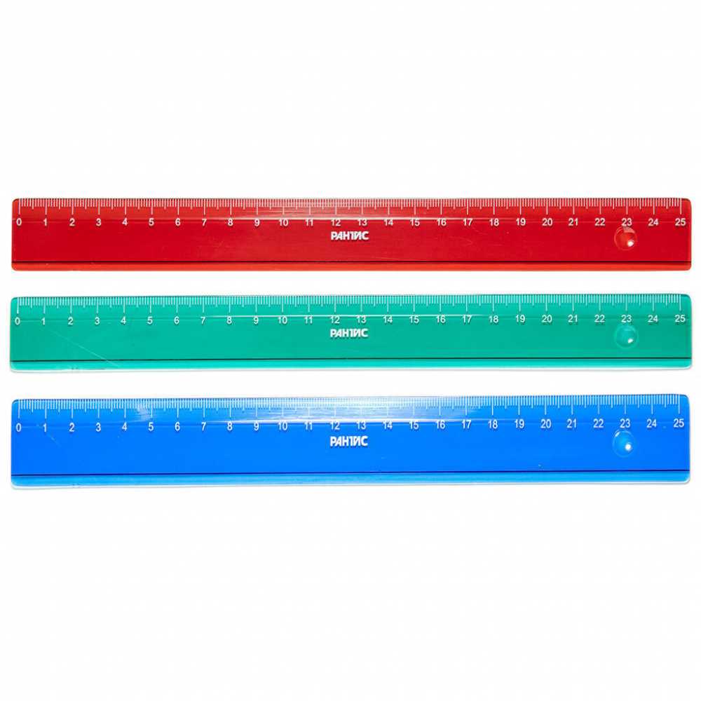 Линейка пластиковая 25 см, прозрачная, ассорти