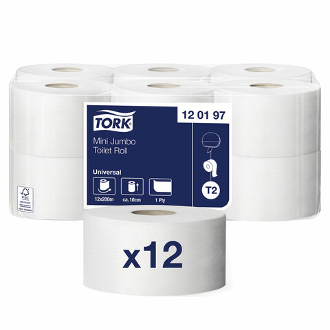 Бумага туалетная 200 метров, TORK (Система T2) UNIVERSAL, 1-слойная, в упаковке 12 рулонов