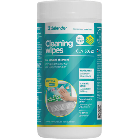 Салфетки для мониторов всех типов DEFENDER в тубе, 2 тубы по 100 шт.