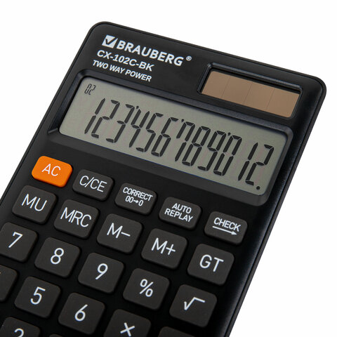 Калькулятор карманный BRAUBERG CX-102C-BK (76x126 мм), 12 разрядов, двойное питание, черный
