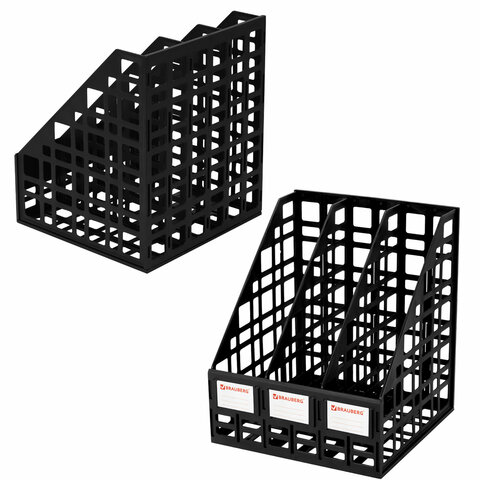 Лоток вертикальный для бумаг BRAUBERG "ULTRA", 240 мм, 3 отделения, сетчатый, сборный, черный