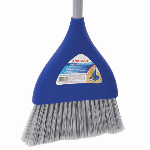 Совок для мусора + щетка, складной, металлические рукоятки 66 см, резиновая кромка, синий, LAIMA