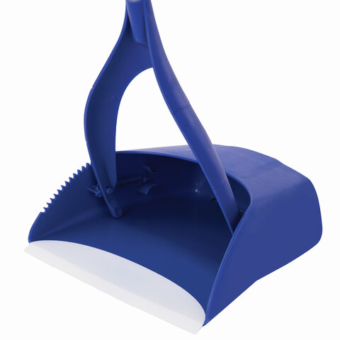 Совок для мусора + щетка, складной, металлические рукоятки 66 см, резиновая кромка, синий, LAIMA