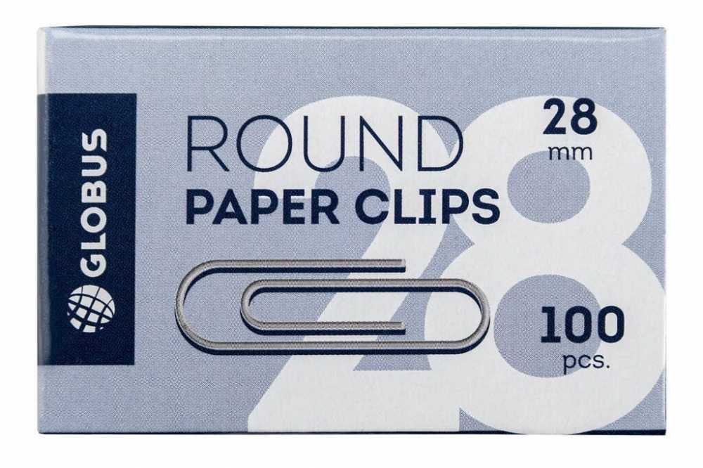 Скрепки металлические 28мм, 100 шт. в картонной упаковке, Globus