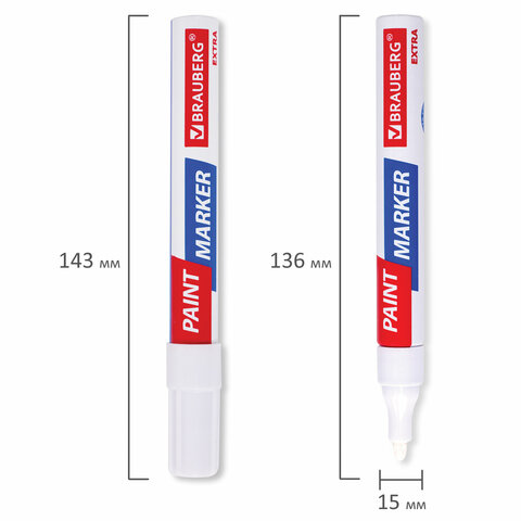 Маркер-краска лаковый EXTRA (paint marker) 4 мм, БЕЛЫЙ, УСИЛЕННАЯ НИТРО-ОСНОВА, BRAUBERG