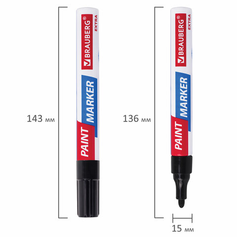 Маркер-краска лаковый EXTRA (paint marker) 4 мм, ЧЕРНЫЙ, УСИЛЕННАЯ НИТРО-ОСНОВА, BRAUBERG