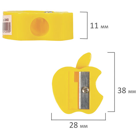 Точилка ПИФАГОР Яблоко, пластиковая, корпус ассорти