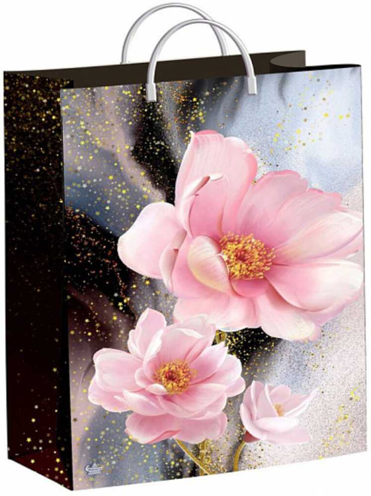 Пакет подарочный Сказочные цветы 40*30см с пластиковой ручкой, мягкий пластик, 140мкм