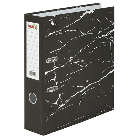 Папка-регистратор STAFF Profit с мраморным покрытием, 75 мм, черная, СЪЕМНЫЙ МЕХАНИЗМ