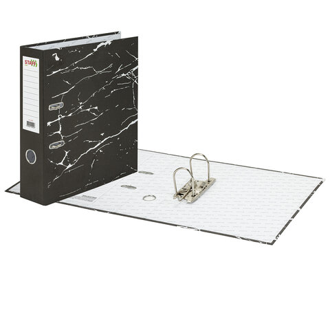 Папка-регистратор STAFF Profit с мраморным покрытием, 75 мм, черная, СЪЕМНЫЙ МЕХАНИЗМ