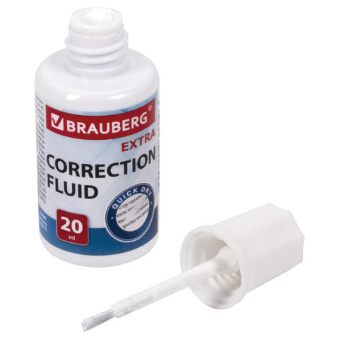 Корректирующая жидкость BRAUBERG EXTRA быстросохнущая, 20 мл, с кисточкой