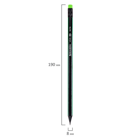 Карандаш чернографитный BRAUBERG VIVID, 1 шт., HB, с ластиком, корпус ассорти