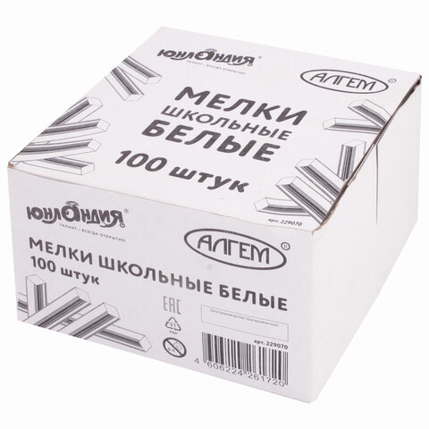 Мел белый квадратный 100 штук, ЮНЛАНДИЯ (Алгем), картонная упаковка