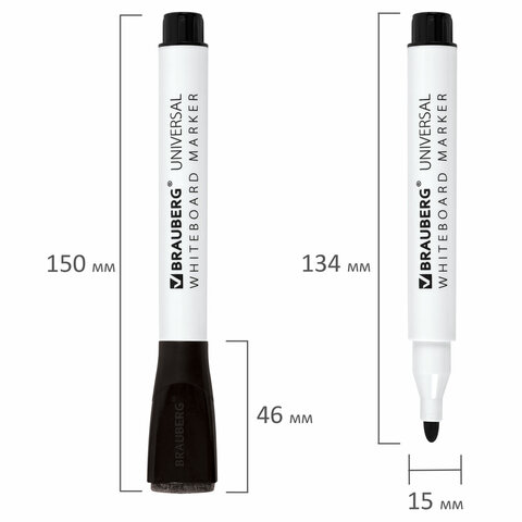 Маркеры стираемые на магните со стирателем для белой доски, 4 ЦВЕТА, BRAUBERG UNIVERSAL, 3 мм