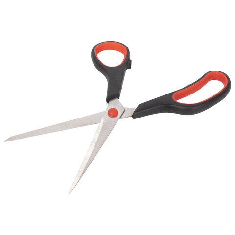 Ножницы STAFF EVERYDAY, 215 мм, бюджет, резиновые вставки, черно-красные, ПВХ чехол