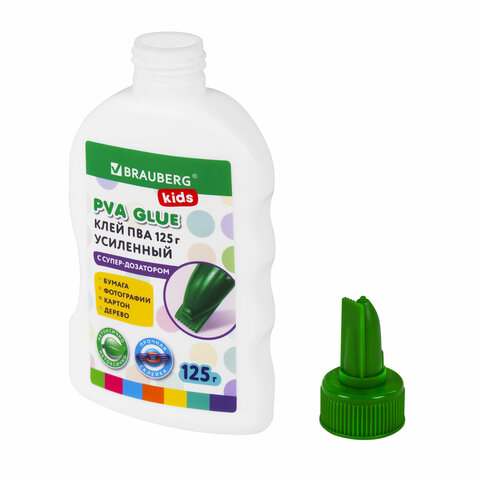 Клей ПВА, усиленный, BRAUBERG KIDS с супер-дозатором (для школы, хобби и творчества), 125 г