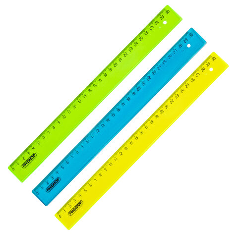 Линейка пластиковая 30 см, ПИФАГОР, прозрачная, неоновая, ассорти