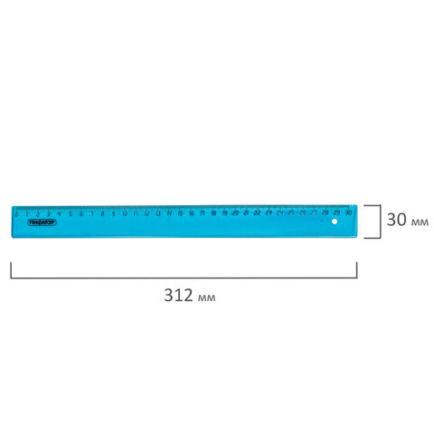 Линейка пластиковая 30 см, ПИФАГОР, прозрачная, неоновая, ассорти