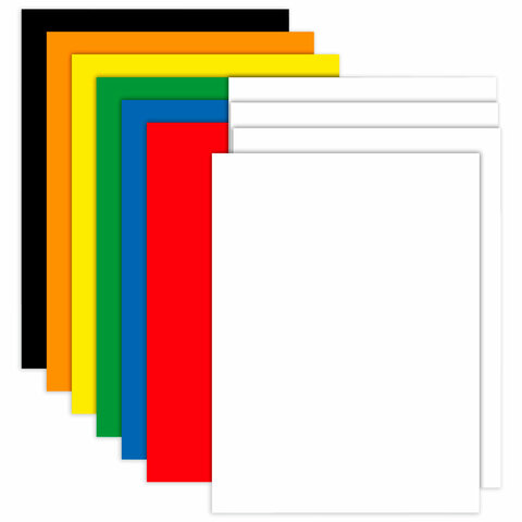 Набор картона БЕЛЫЙ + ЦВЕТНОЙ А4 немелованный, 10 листов (белый 4 листа + цветной 6 листов), в папке, BRAUBERG