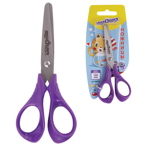 Ножницы ЮНЛАНДИЯ КОТИК МЯУ, 130 мм, картонная упаковка с подвесом, ассорти