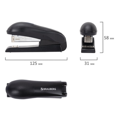Степлер №24/6, №26/6 BRAUBERG UNIVERSAL, до 30 листов, на 100 скоб, черный