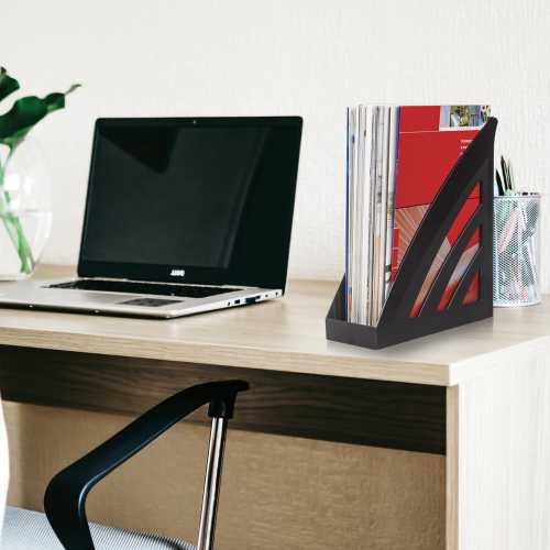 Лоток вертикальный для бумаг BRAUBERG Office style, 245х90х285 мм, черный, 237278