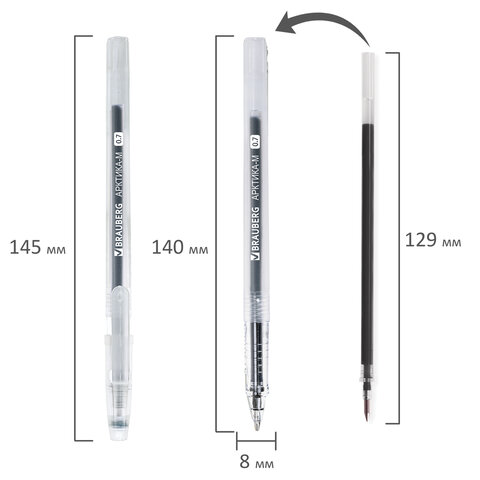 Ручка гелевая РОССИЯ  СТАНДАРТ, ЧЕРНАЯ, корпус тонированный, узел 0,7 мм, линия письма 0,5 мм, BRAUBERG, 143958