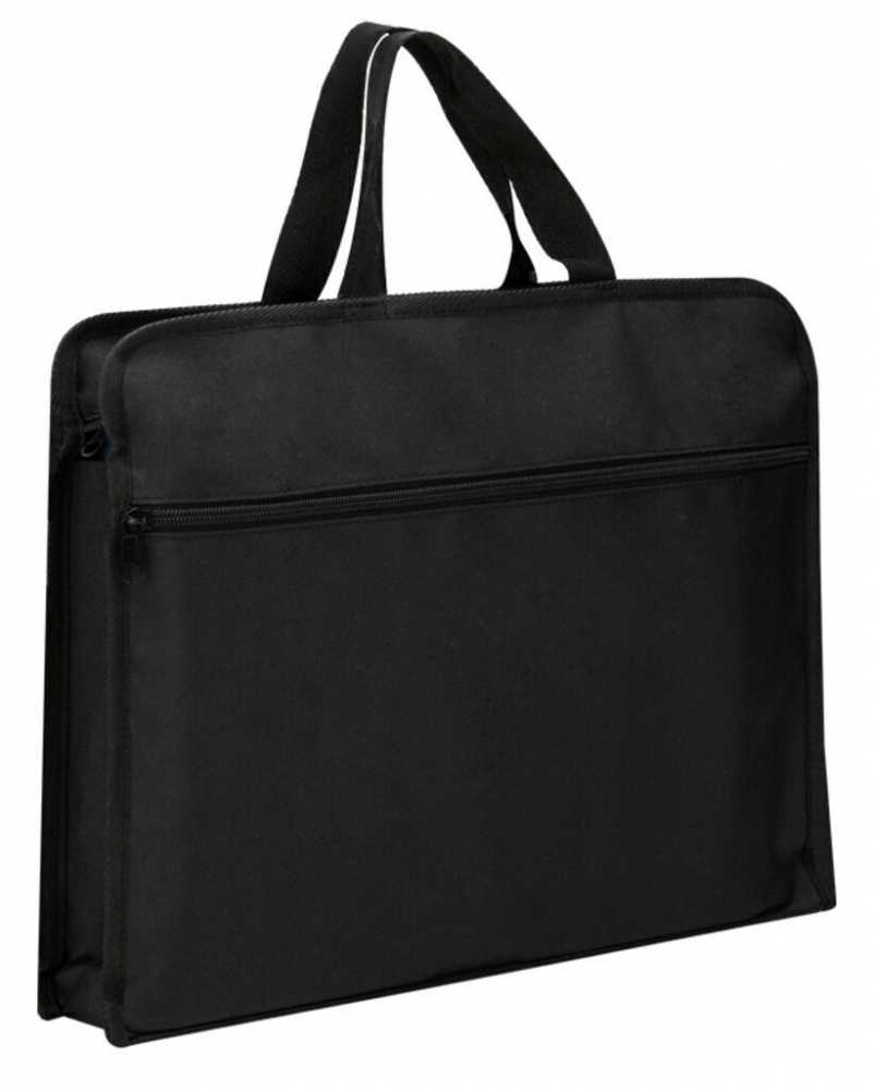 Папка портфель A4 черная (390*300*60мм, 2 отделения) с ручками на молнии, ткань