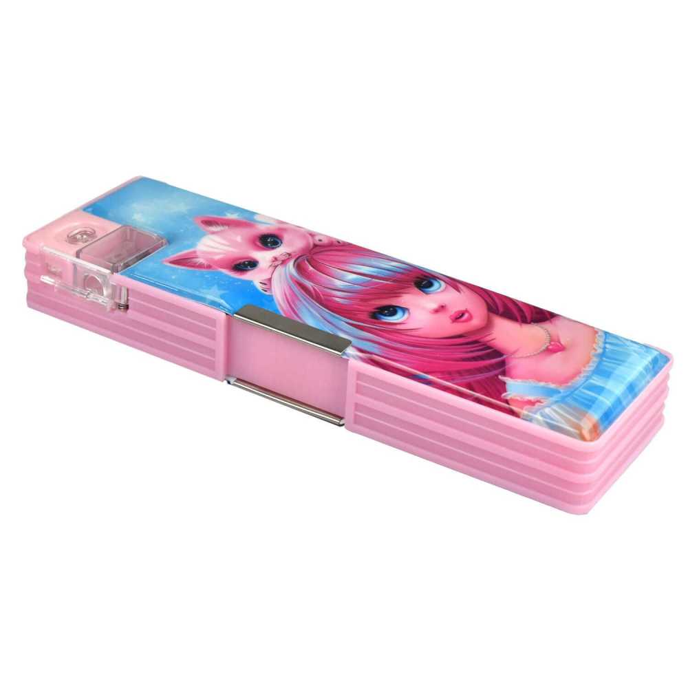 Пенал пластиковый (215*70*30) Розовая девочка пвх, магнитный клапан