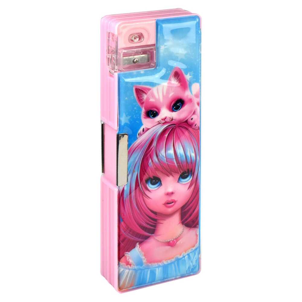 Пенал пластиковый (215*70*30) Розовая девочка пвх, магнитный клапан