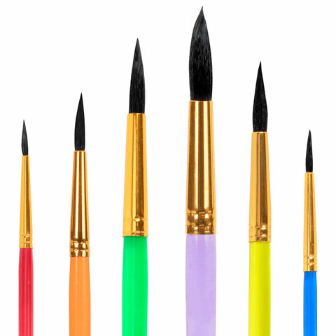 Кисти для рисования БЕЛКА набор 6 шт. (круглые № 1, 2, 3, 4, 5, 6), блистер, ЮНЛАНДИЯ