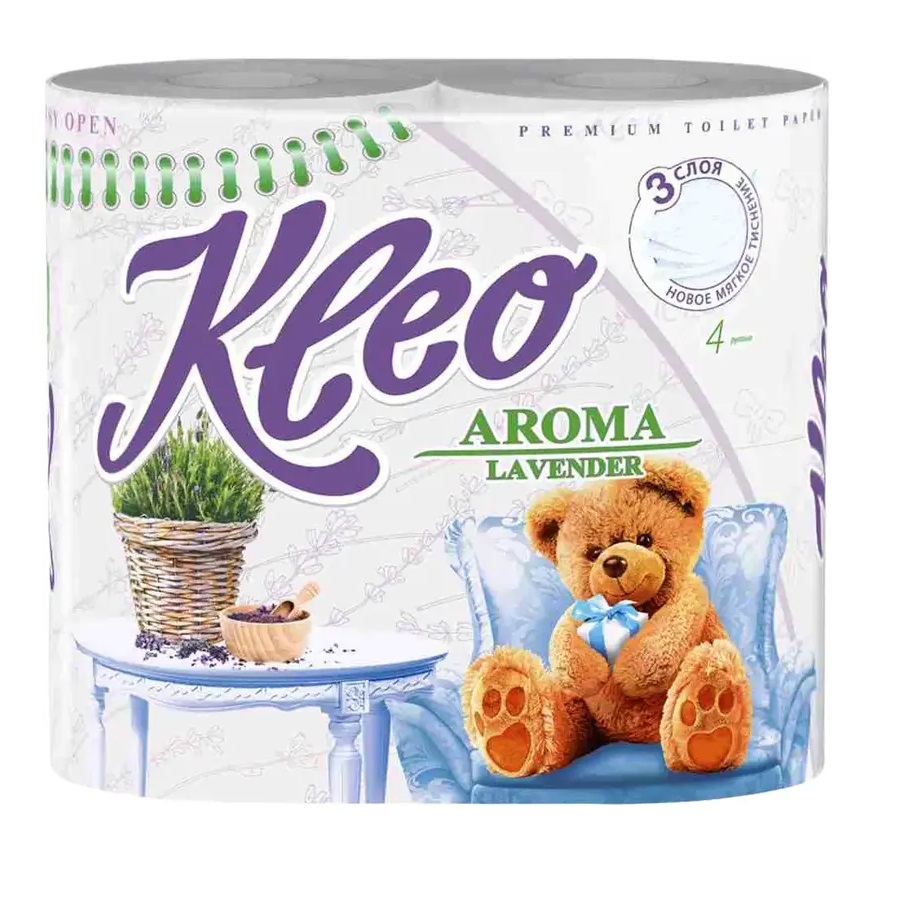 Туалетная бумага Kleo Aroma Лаванда 3 слоя, 4 рулона
