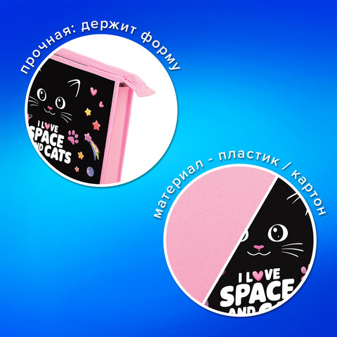 Папка для тетрадей А4, 1 отделение, картон/пластик, на молнии, ПИФАГОР Dark kitten