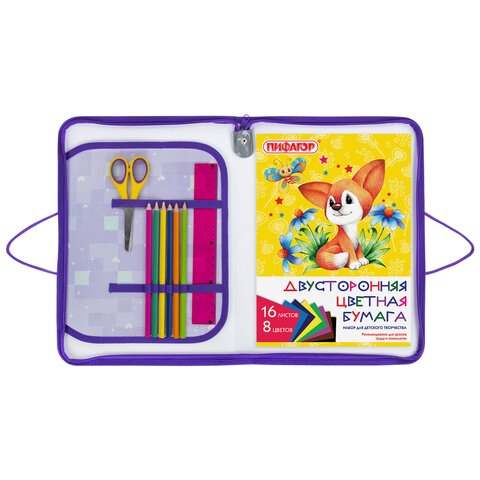 Папка для труда на молнии с ручками А4, 1 отделение, пластик, органайзер, ПИФАГОР Falling cat