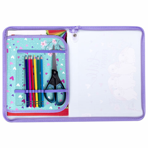 Папка для труда на молнии А4, 1 отделение, откидная планка, органайзер, Little bunny